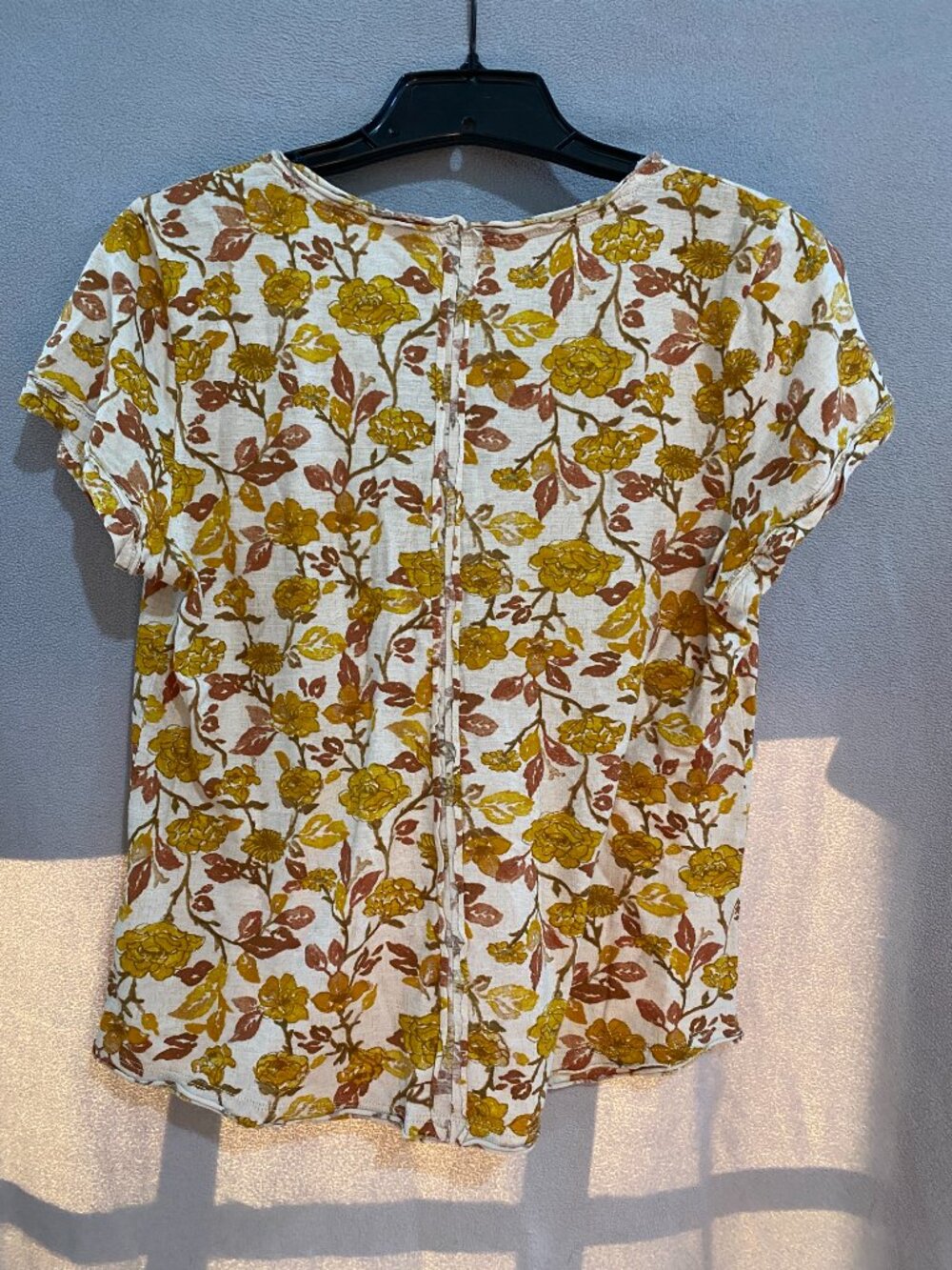 Pilcro Anthropologie Floral Print Linen Blend Blouse Top Small Mustard Brown - Picture 2 of 8